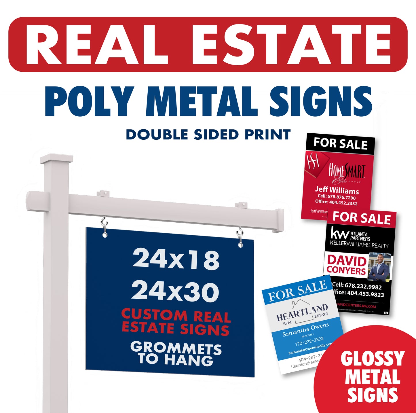 Custom Real Estate Signs, For Sale Signs, Open House Signs, GLOSSY Metal Signs, Poly Metal Signs