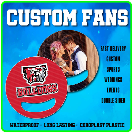Custom Fan Printing - THE BEST Circle Fans - Weddings, Football Games, Promo Item - Waterproof High Quality Double Sided - Fast Delivery