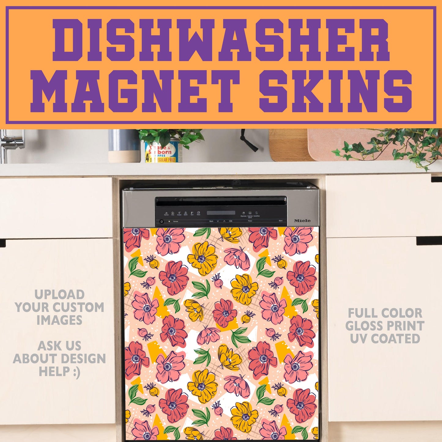 Custom Dishwasher Magnet Cover, High Gloss Kitchen Dishwasher Cover, Magnetic & Decal Vinyl, Kitchen Decor Custom