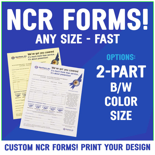 NCR Forms, Custom NCR Forms, Custom 2-Part Forms, Custom invoices, Business Printing, Upload Your Design, Custom Receipt Forms