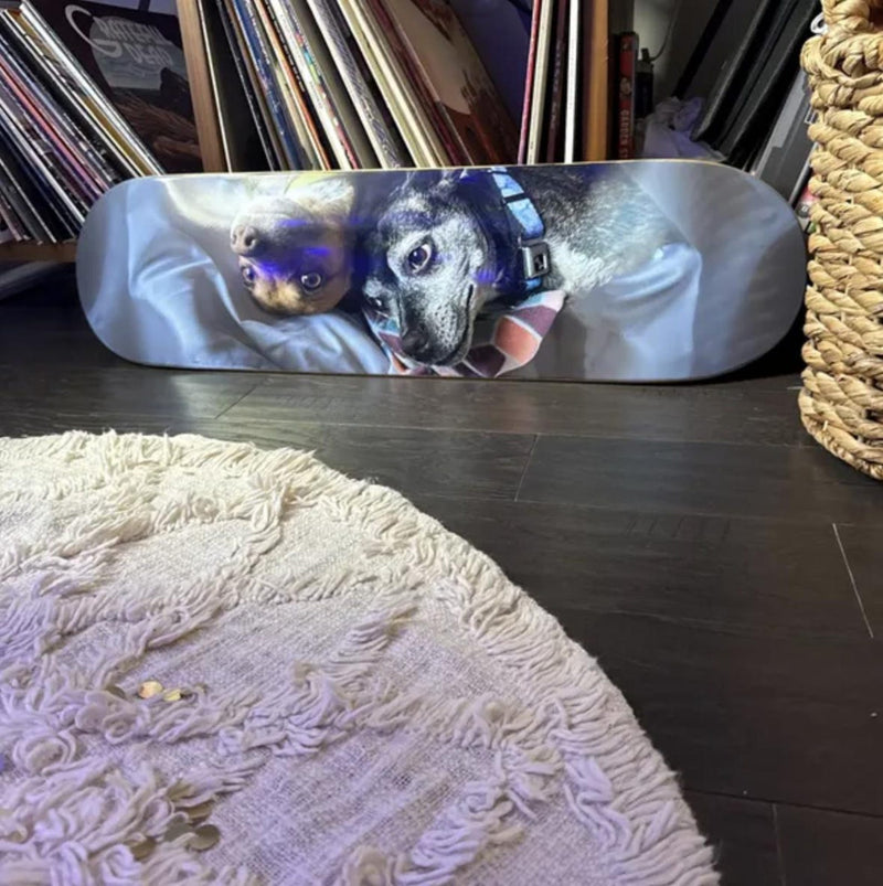 Custom deck printed with a photo of two dogs