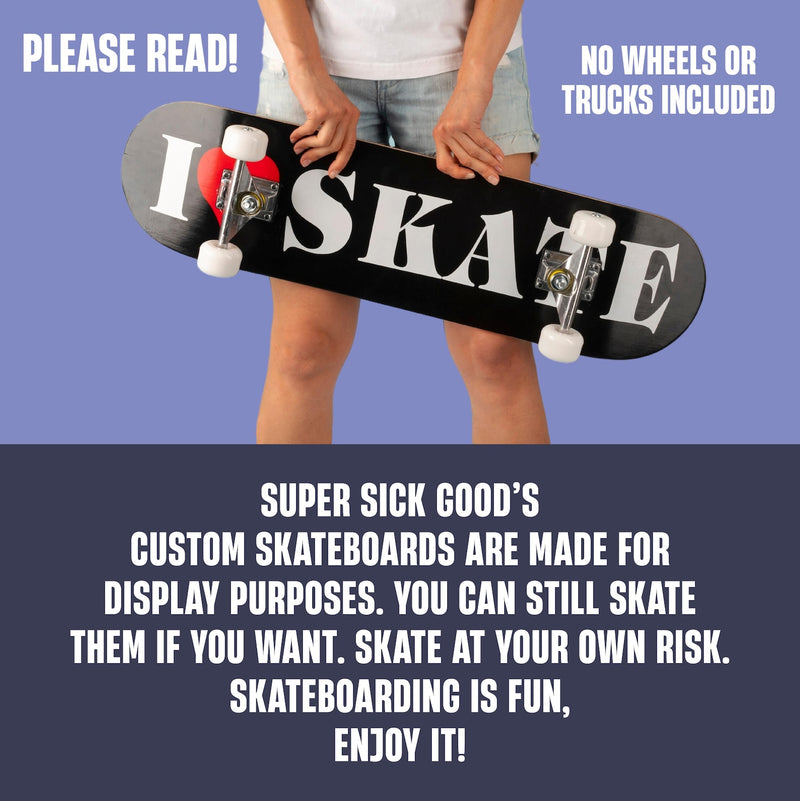 Black custom deck with I love skate lettering